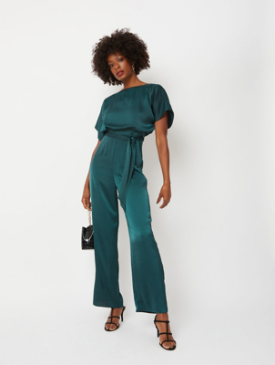 teal satin jumpsuit