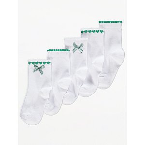 5 pairs of Girls White School socks Heart Design Ankle socks