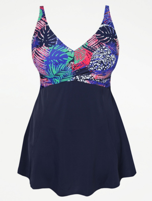 Plus Size Navy Printed Swimsuit Dress