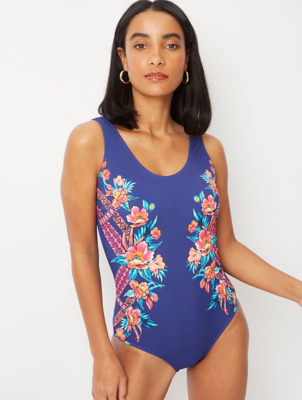 navy floral swimsuit