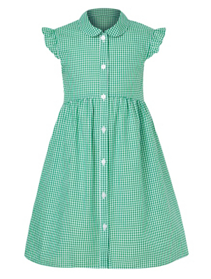 girls green gingham school dress