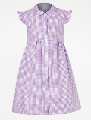 purple and white gingham school dress