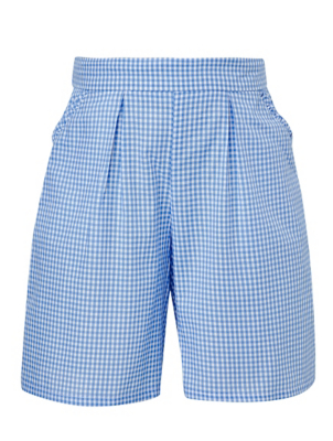 Girls Light Blue Gingham School Shorts School at ASDA