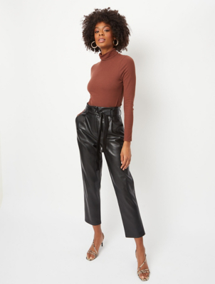 black leather look paperbag trousers
