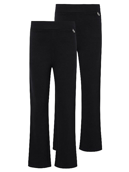Girls Black Longer Length Jersey School Trousers 2 Pack Girls Black Longer Length Jersey School Trousers 2 Pack
