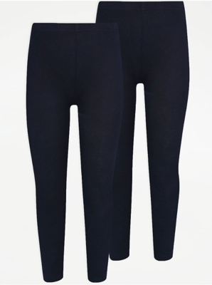 Navy Cotton Rich Girls School Leggings Pack School George at