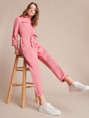 pink denim boiler suit