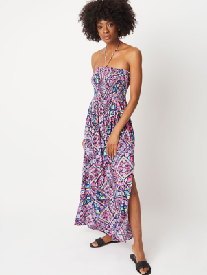 Neon Pink Aztec Bandeau Beach Cover Up Dress Women at ASDA