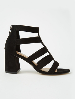 Black Caged Strappy Block Heeled 