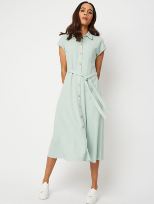 green linen shirt dress