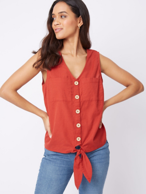 sleeveless button front blouse