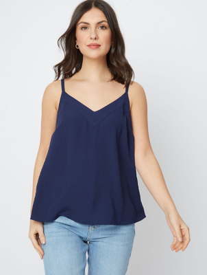 Navy Linen Look Double Layer Camisole 