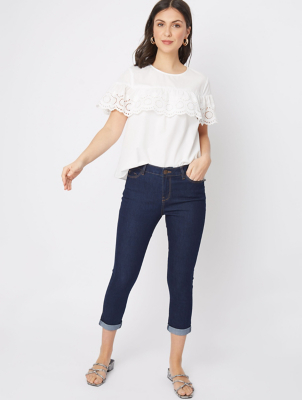 Dark Wash Mid Rise Cropped Jeans 