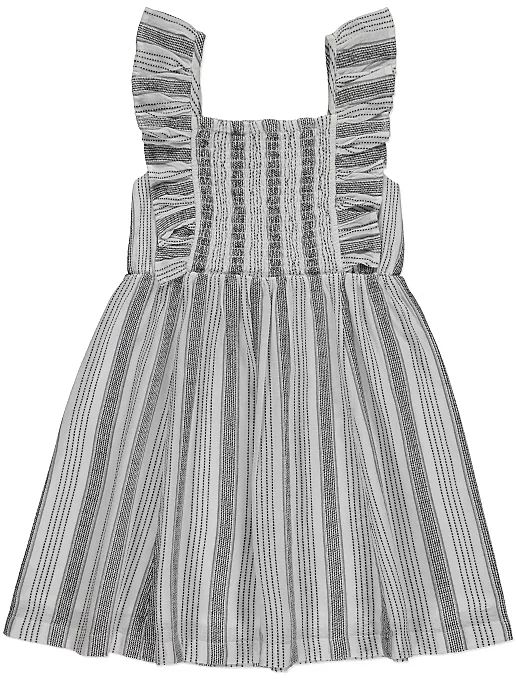Grey stripe shirred dress