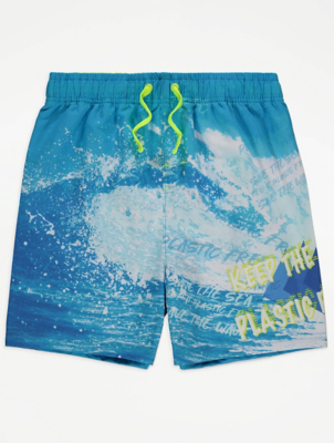 Blue Wave Slogan Swim Shorts
