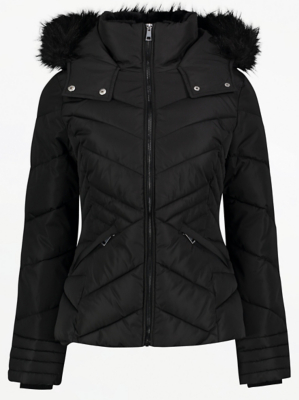 black faux fur collar padded jacket