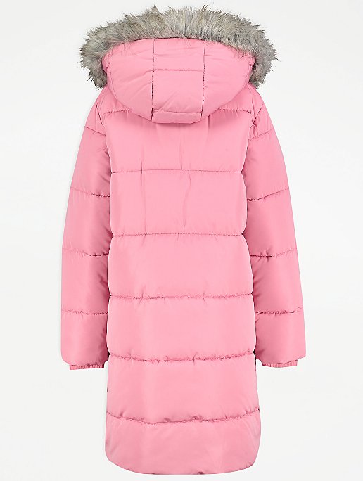 Pale Pink Longline Padded Coat Kids, Toddler Girl Winter Coats Asda