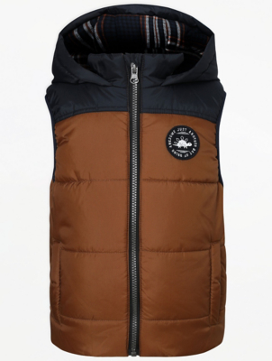 Brown Colour Block Padded Gilet