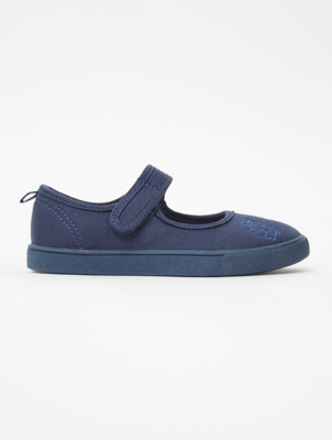 Wide Fit Girls Navy Unicorn Embroidered Bar Plimsolls
