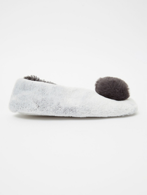 Grey Faux Fur Pom Pom Slipper Socks 