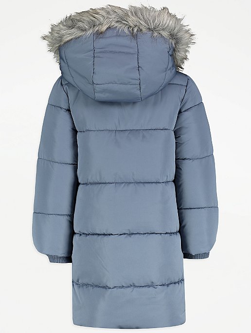 Blue Hooded Longline Padded Coat Kids, Toddler Girl Winter Coats Asda