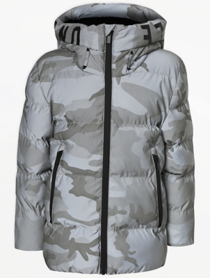Reflective Camo Unstoppable Slogan Padded Jacket