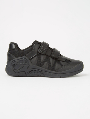 Boys Black Dinosaur School Shoes 