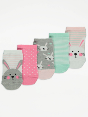 Pastel Bunny Trainer Liner Socks 5 Pack