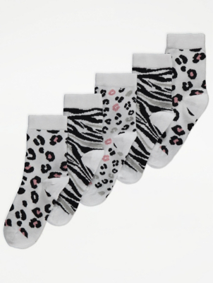 White Animal Print Ankle Socks 5 Pack