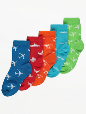 Colourful Transport Print Ankle Socks 5 Pack