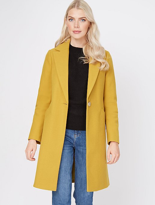 Mustard Yellow Collared Longline Formal, Womens Mustard Pea Coat