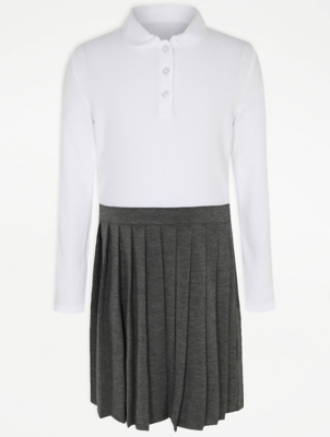Girls Grey 2-In-1 Long Sleeve School Pinafore Dress