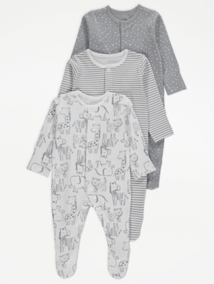 Grey Patterned Sleepsuits 3 Pack