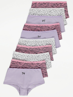 Purple Zebra Short Knickers 10 Pack