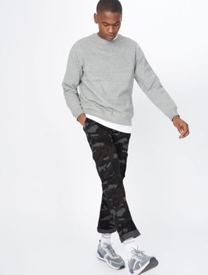 grey camo print cargo trousers