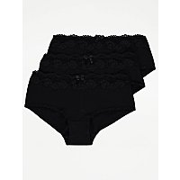 Black Lace Top Short Knickers 3 Pack | Women | George at ASDA