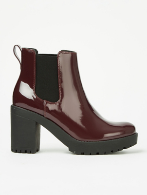Burgundy Patent Heeled Ankle Boots 