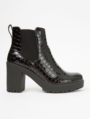 black mock croc ankle boots