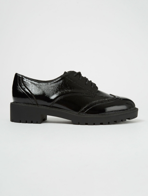 Wide Fit Black Patent Chunky Brogues 