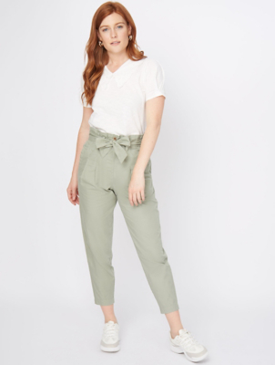 khaki denim belted trousers