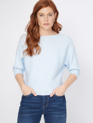 Pale Blue Ribbed Batwing Sleeve Jumper