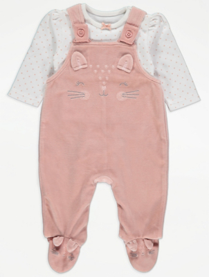 Pink Cat Dungarees and Bodysuit Outfit