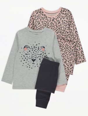 Grey Leopard Print Pyjamas 2 Pack