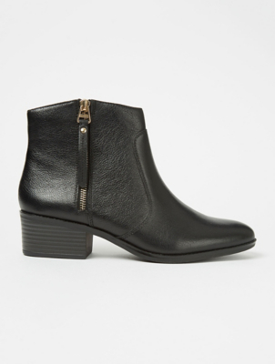 Black Leather Zip Side Ankle Boots 