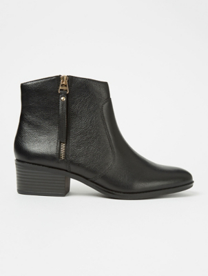 black leather zip ankle boots