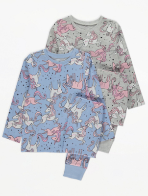 Blue Unicorn Print Pyjamas 2 Pack