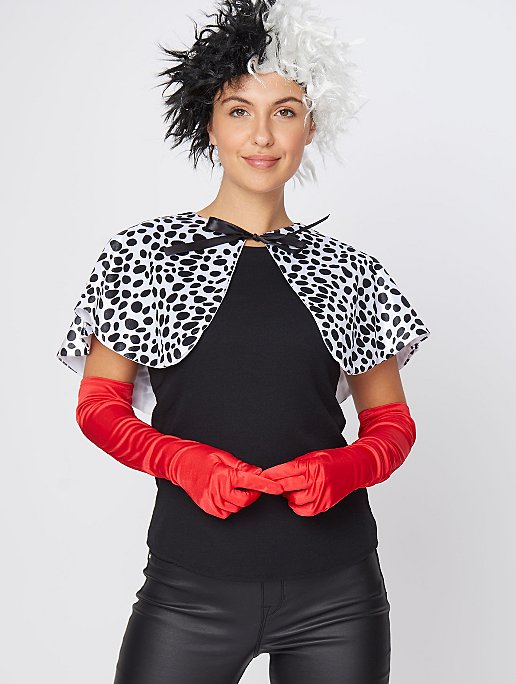 Dalmatian Print Cape Cruella 101 Collar Adults Halloween Fancy Dress 