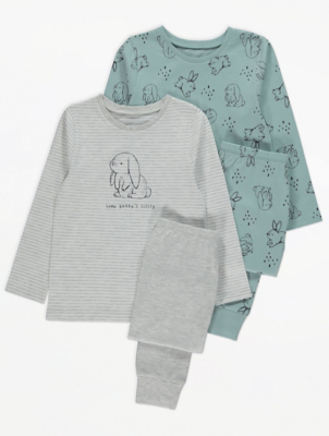 Teal Bunny Rabbit Print Pyjamas 2 Pack