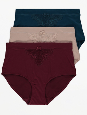Lace Insert Full Brief Knickers 3 Pack
