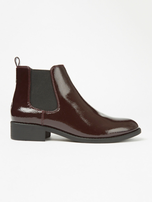 burgundy patent chelsea boots
